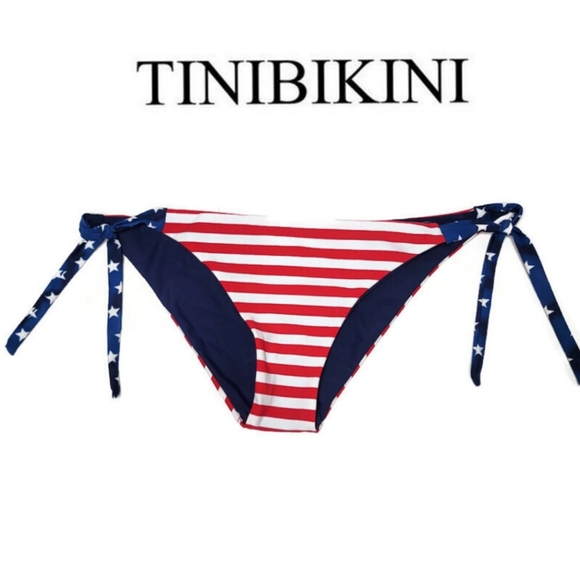 Tinibikini NWT reversible American flag tie side red white and blue star bottoms - Picture 1 of 6